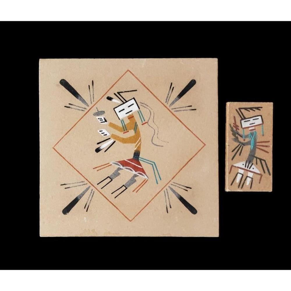 Set of 2 Navajo Sand Art paining on boards Pictures SIGNED "Rainbow"